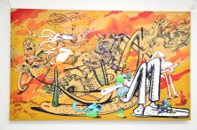 Blanc et couleurs imprimés sur une plaque en bois pour Alex One (artiste) - sur devis
